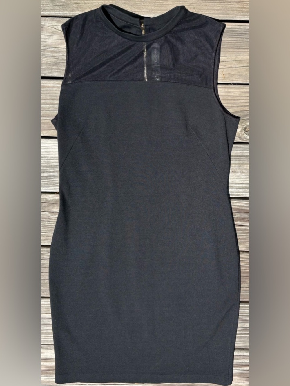 St John Sleeveless Black Sheath Dress Sport Womens 10 Rayon Wool Mesh Yoke LBD